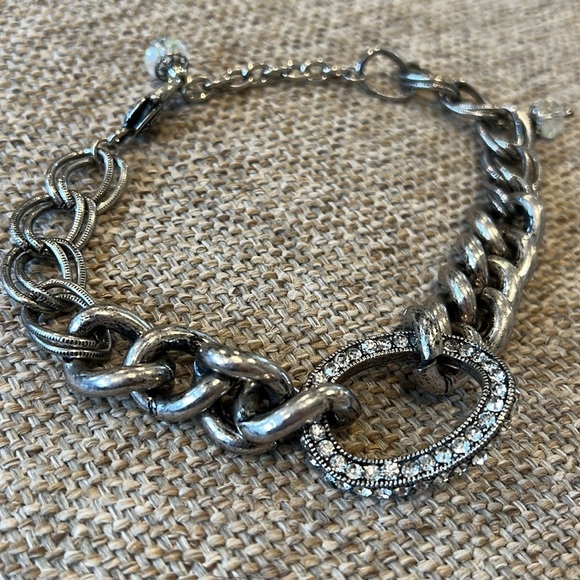 Silver chunky chain necklace rhinestone link sparkly beads links silver tone - Picture 10 of 12